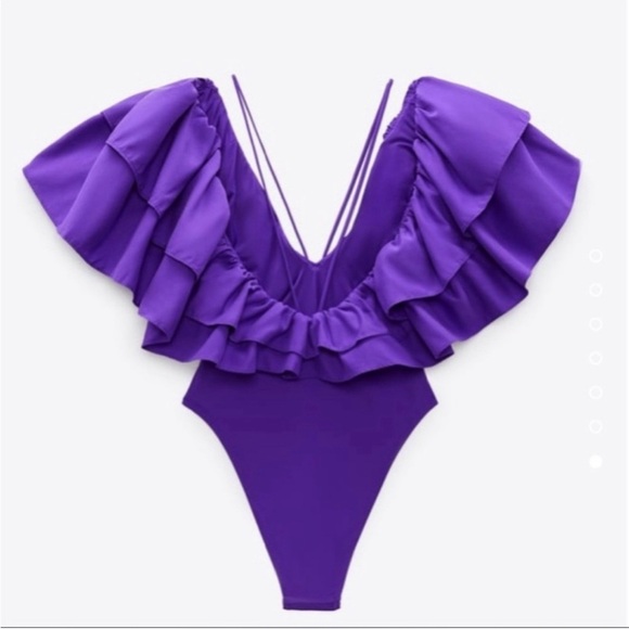 NWT ZARA SWIM Cheeky Purple Ruffle 1 PIECE SM BLOGGER FAVORITE Plunging Neckline - Picture 4 of 16